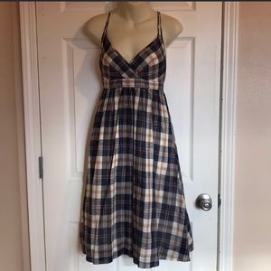 J. Crew Plaid Midi Dress in Navy and Cream